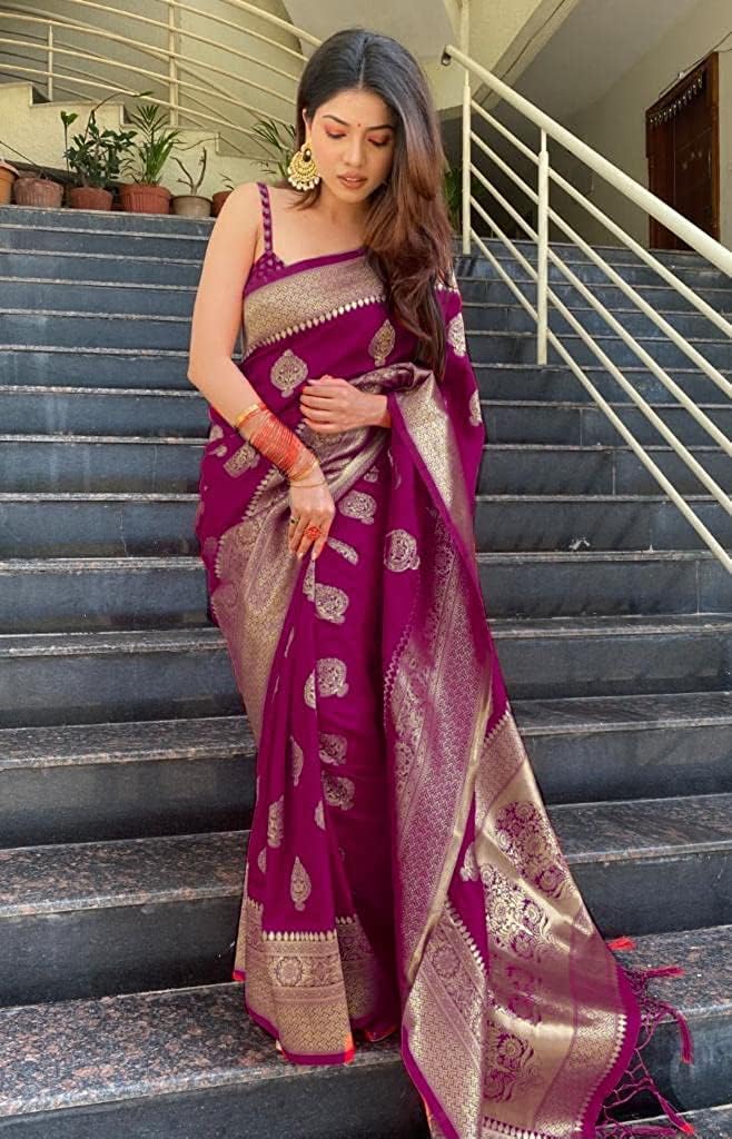 C J Enterprise Women's Kanjivaram Art Silk Saree Soft Banarasi Style Sari With Blouse Piece For Wedding (Pari122-51)