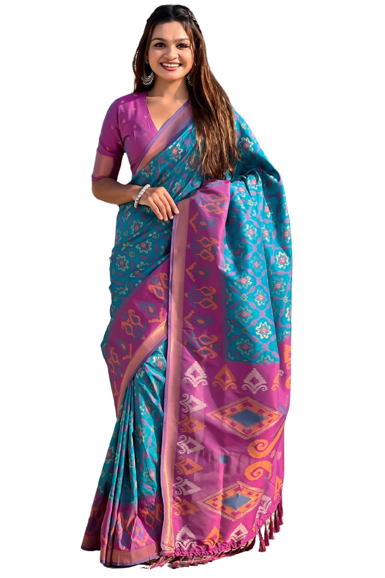SGF11 Women's Kanjivaram Patola Soft Pure Silk Sarees With Unstitched Blouse Piece