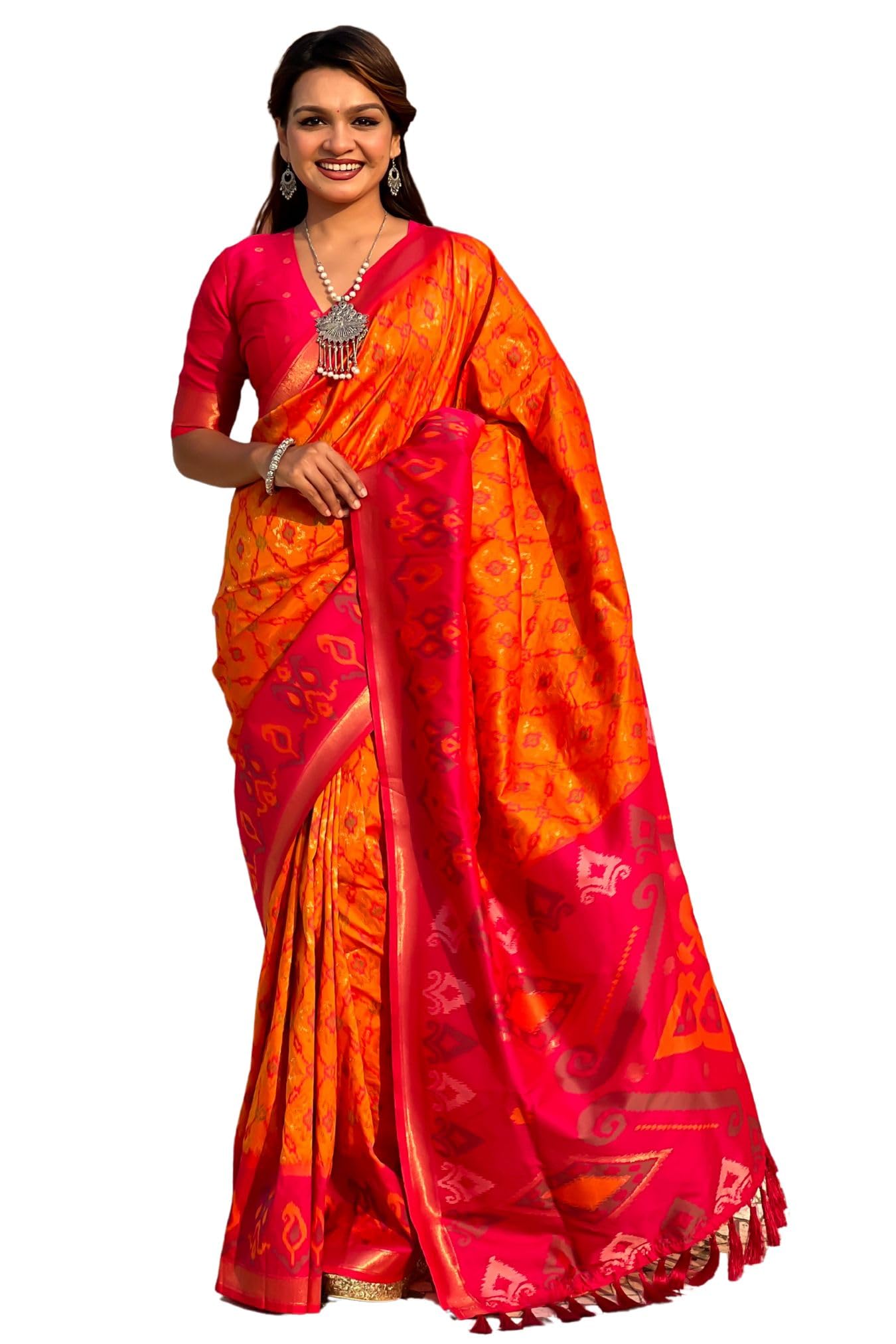SGF11 Women's Kanjivaram Patola Soft Pure Silk Sarees With Unstitched Blouse Piece