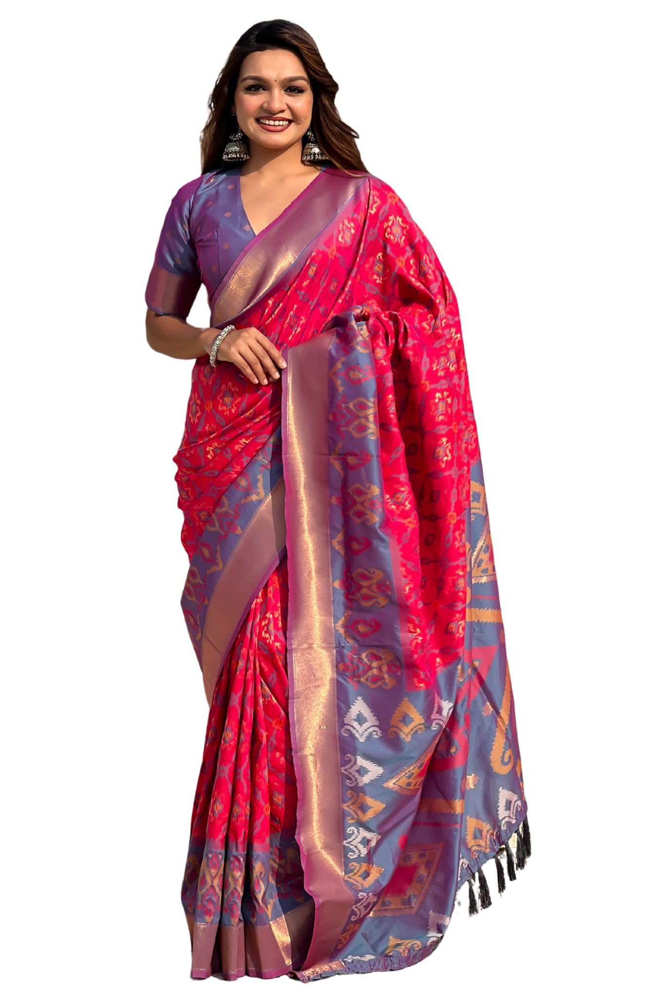 SGF11 Women's Kanjivaram Patola Soft Pure Silk Sarees With Unstitched Blouse Piece