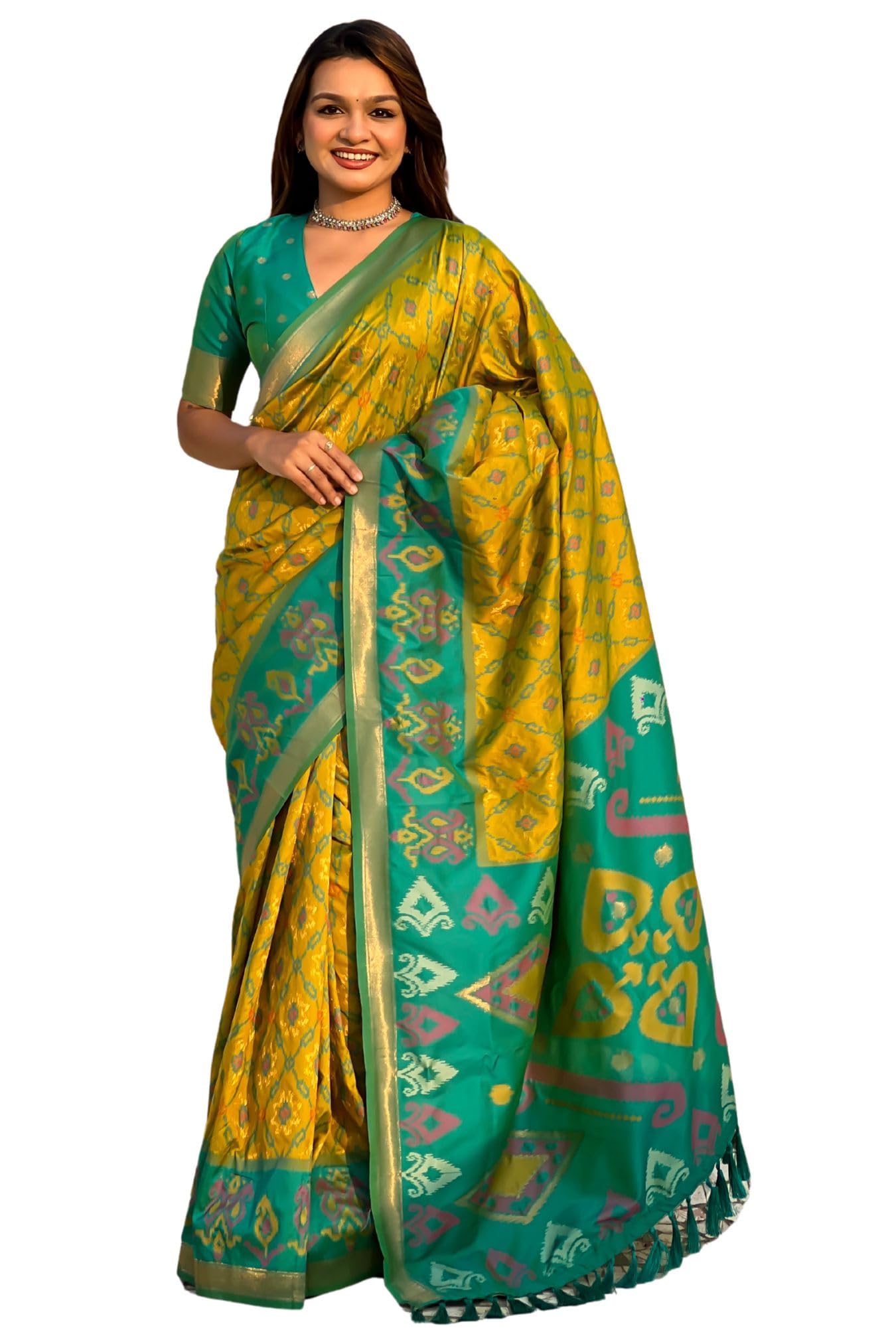 SGF11 Women's Kanjivaram Patola Soft Pure Silk Sarees With Unstitched Blouse Piece