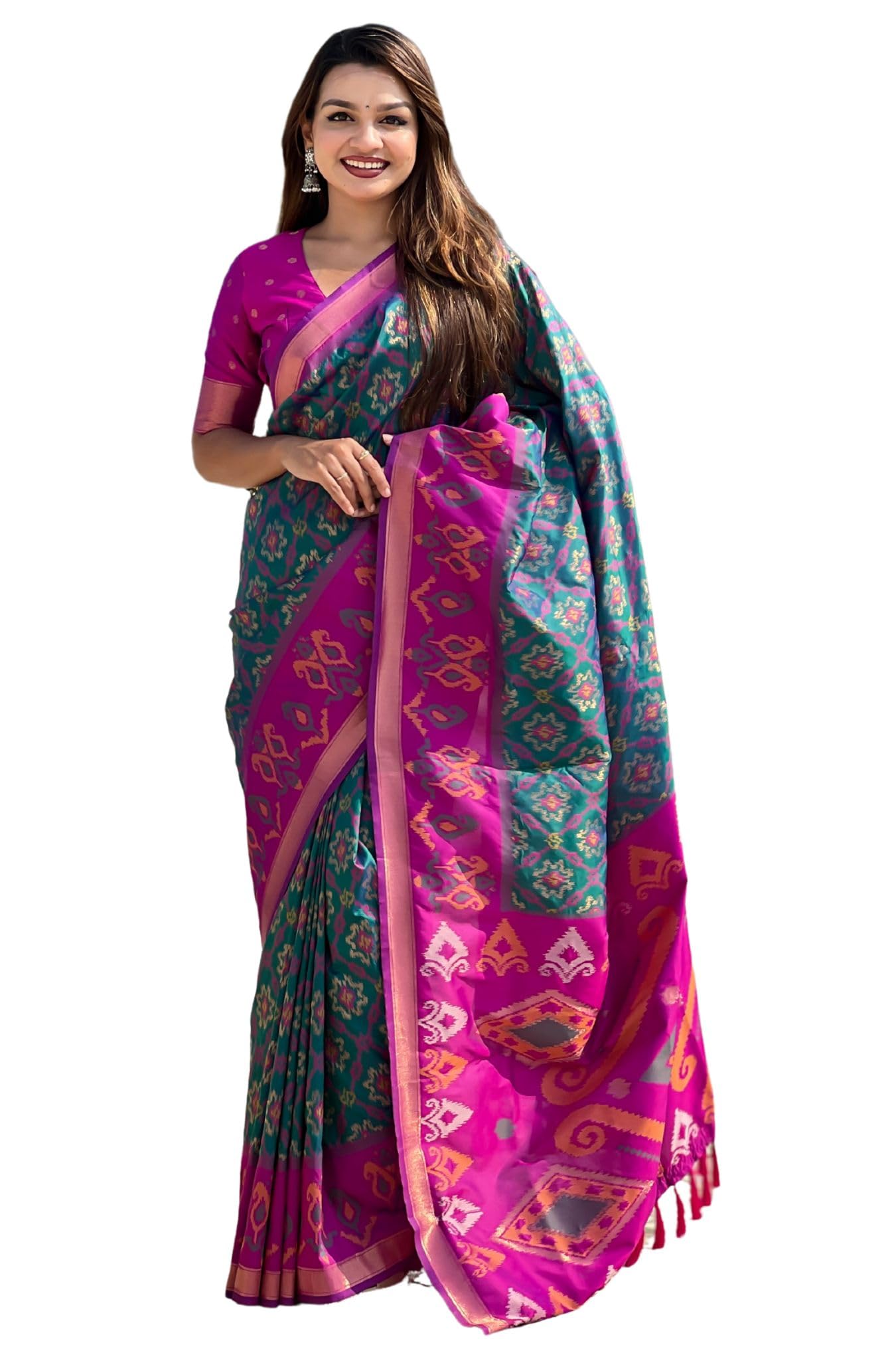 SGF11 Women's Kanjivaram Patola Soft Pure Silk Sarees With Unstitched Blouse Piece