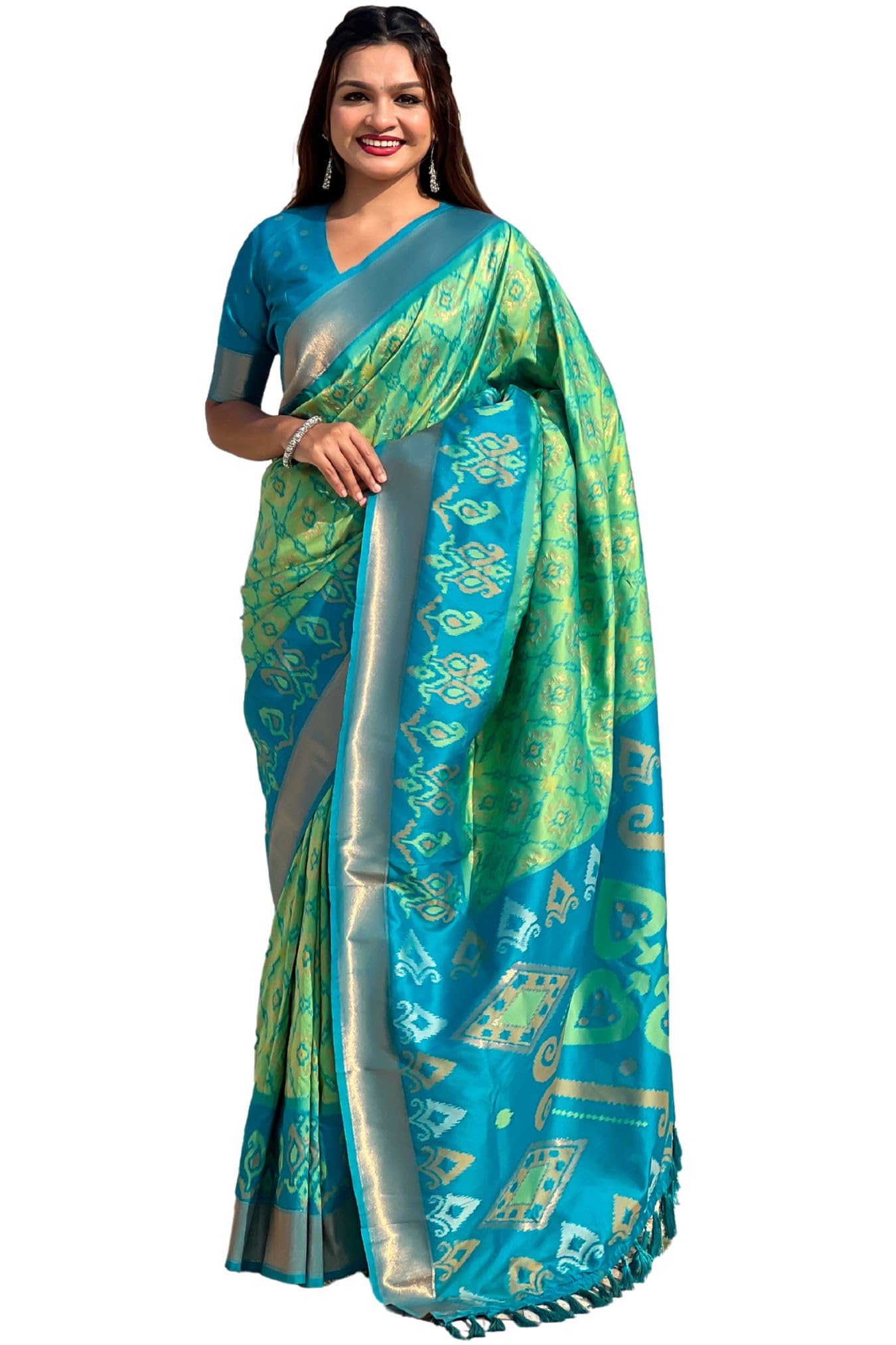SGF11 Women's Kanjivaram Patola Soft Pure Silk Sarees With Unstitched Blouse Piece