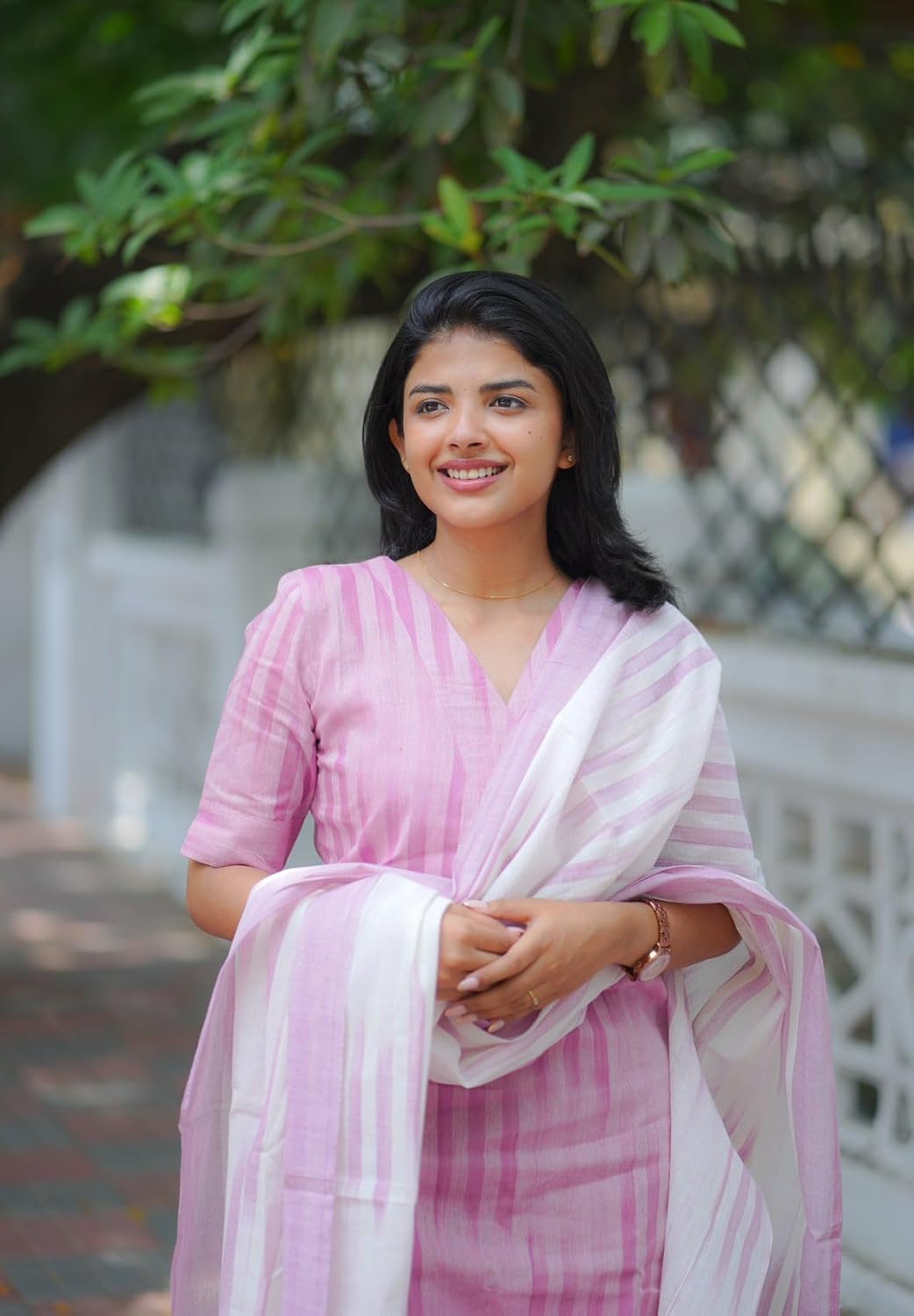 ANNI DESIGNER Women's Cotton Kurta Pant Dupatta Set | Light Pink Ikkat Print Suit Set for Women | Kurta Sets for Woman | Pure Cotton Kurti Set | 3-Piece Festival Ethnic Dress