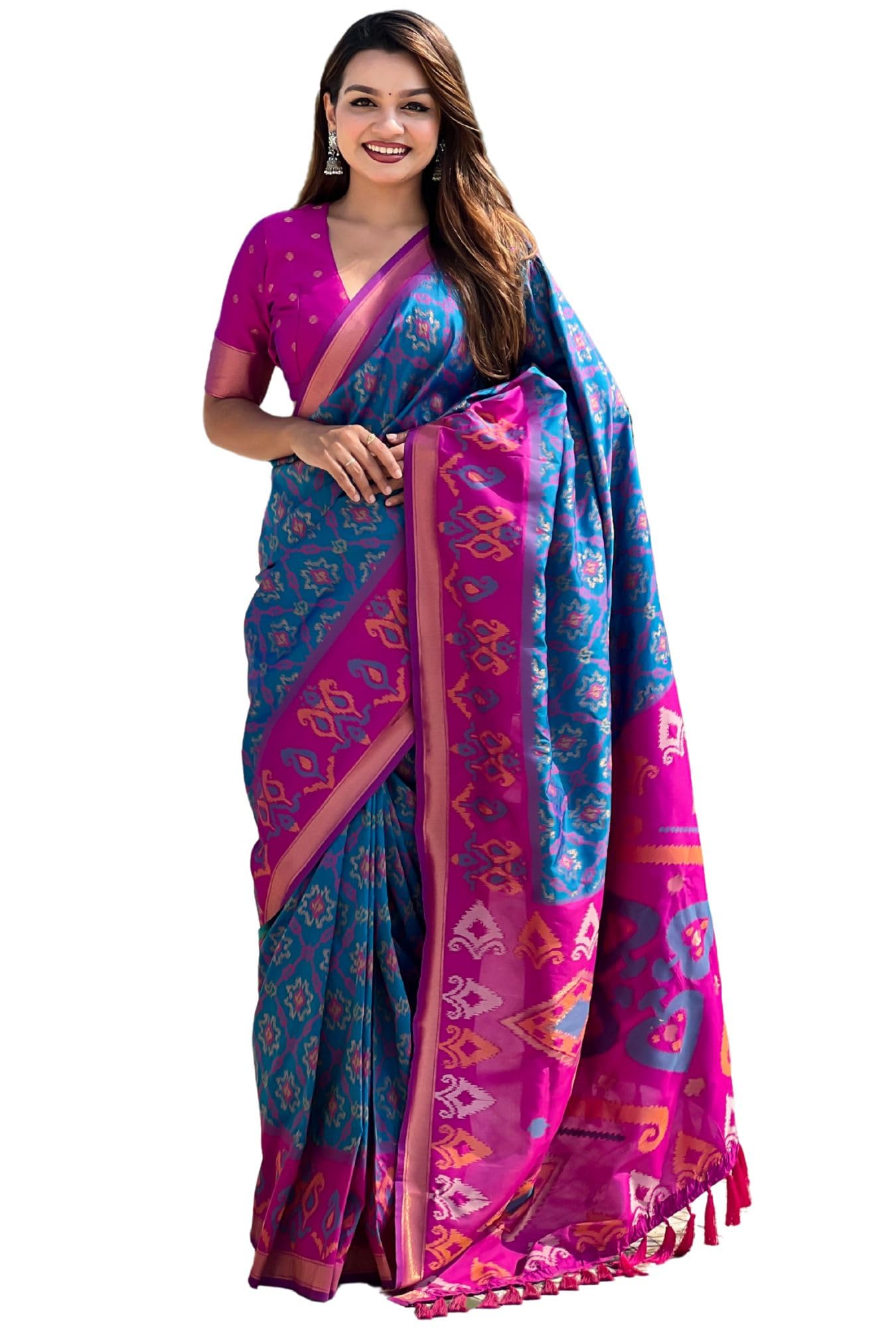 SGF11 Women's Kanjivaram Patola Soft Pure Silk Sarees With Unstitched Blouse Piece