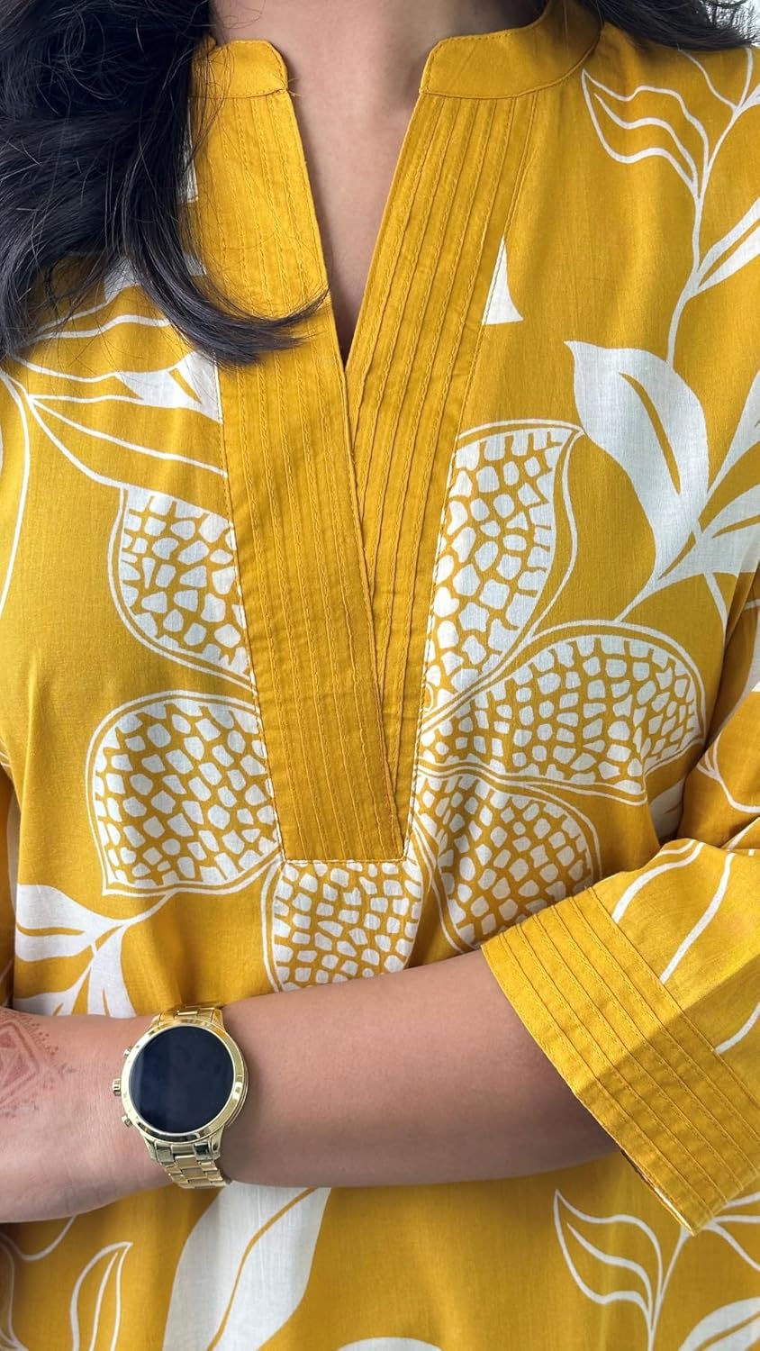 LookMark Women's Floral Printed Cotton Blend 3/4th Sleeve Knee Length V-Neck Kurta and Palazzo Set for Women